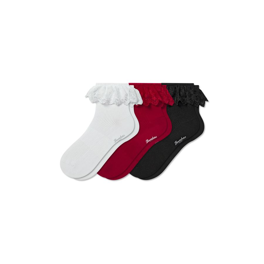 Women’s Ruffle Lace Quarter Sock 3-Pack - Easy Pair