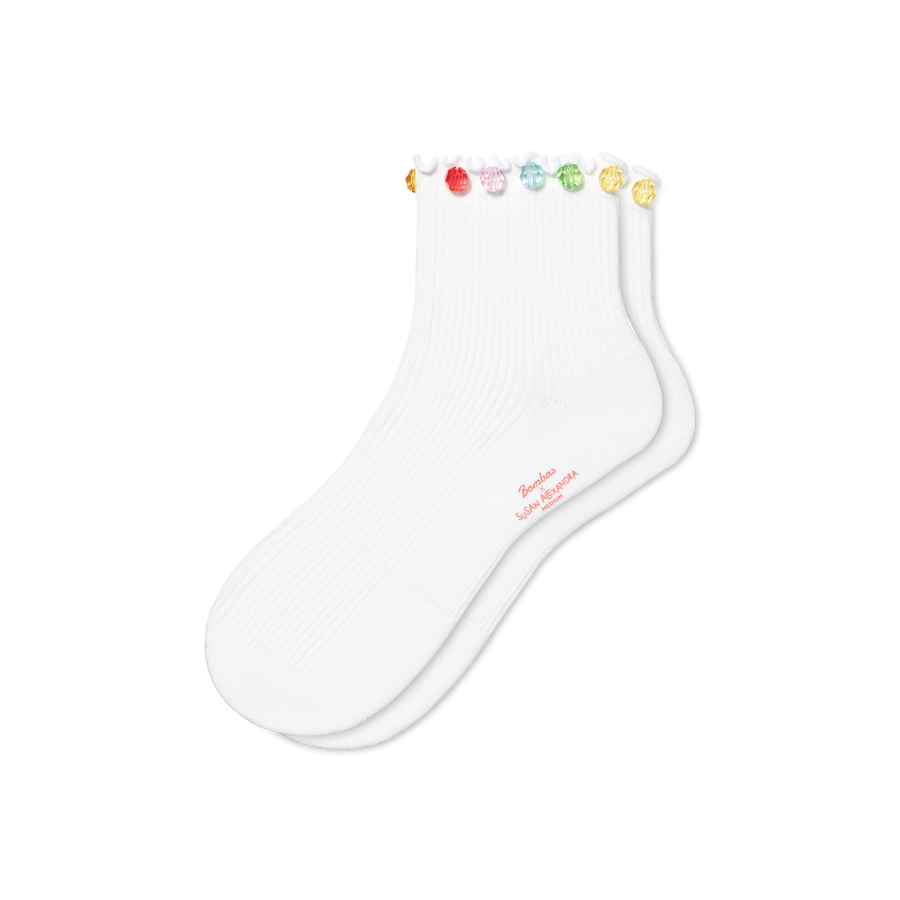 Bombas x Susan Alexandra Embellished Ruffle Rib Quarter Socks - Light Cushion