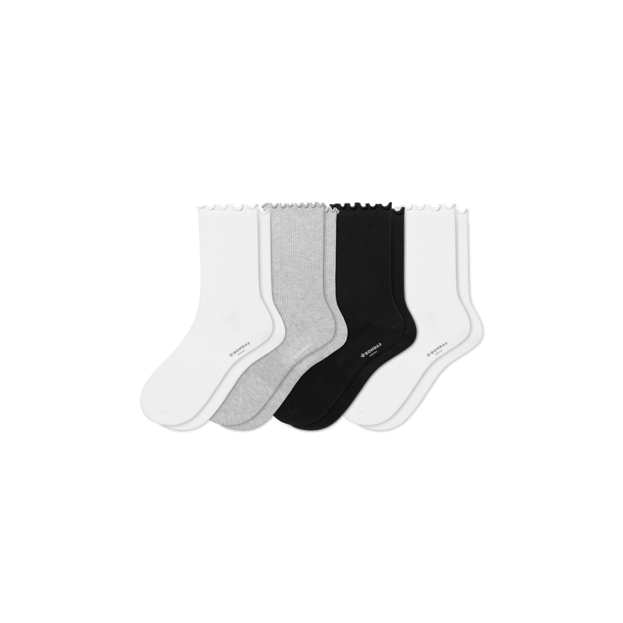 Women's Ruffle Rib Half Calf Sock 4-Pack - Simple Style