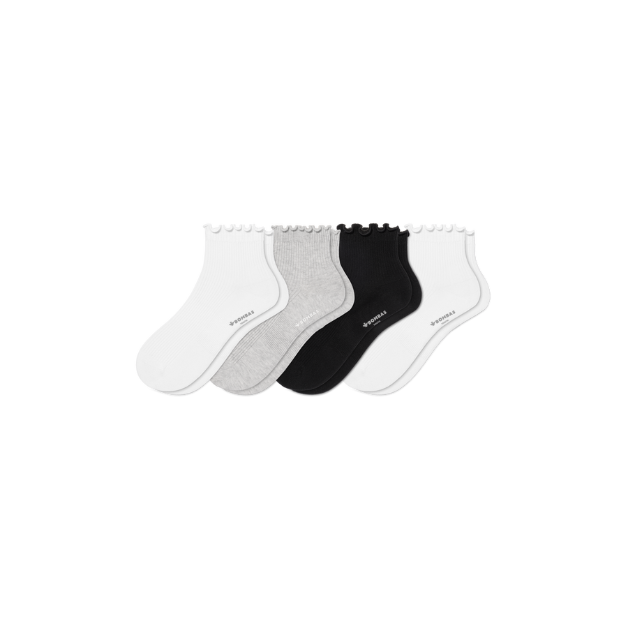 Youth Ruffle Rib Quarter Sock 4-Pack - Daily Pick