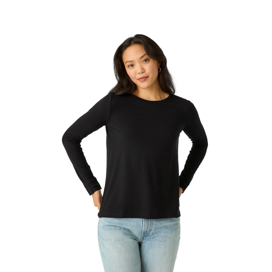 Women's Merino Wool Blend Crew Neck Long Sleeve T-Shirt - Clean Finish