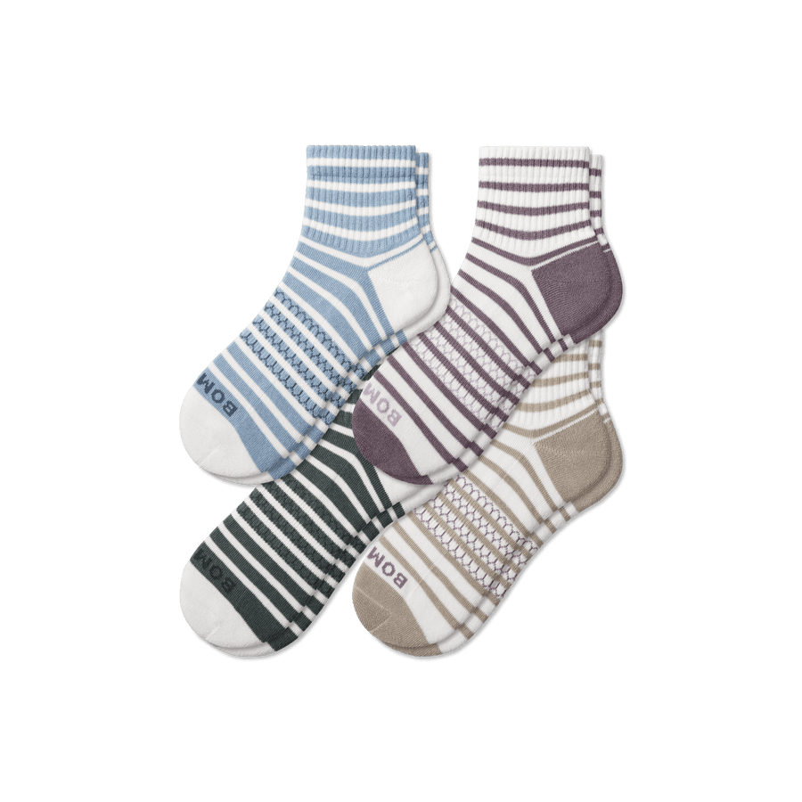 Women's Coastal Stripe Quarter Sock 4-Pack - Travel Pair