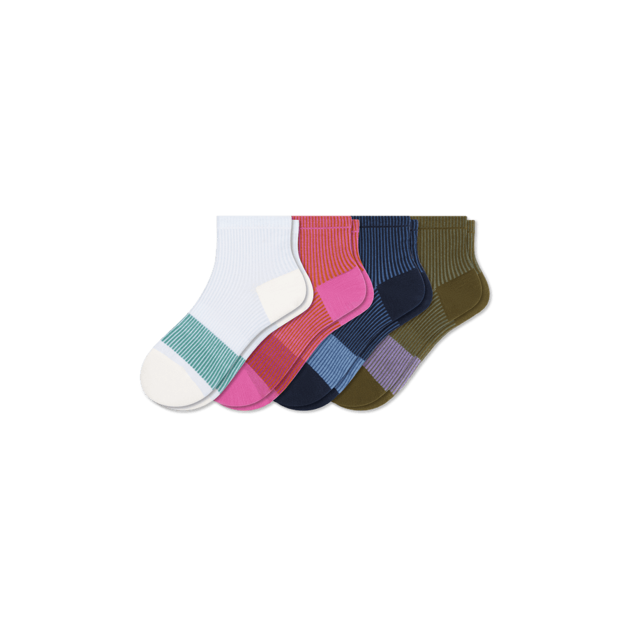 Youth Stripe Quarter Sock 4-Pack - Simple Style