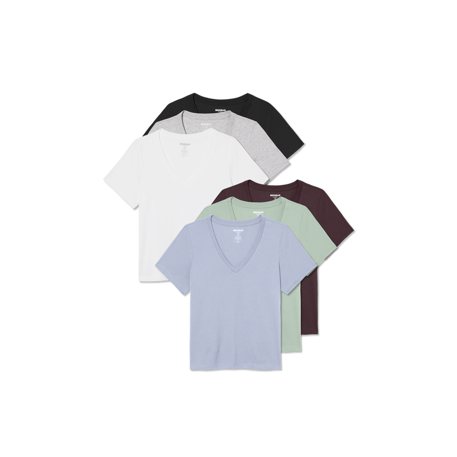 Women's Pima Cotton V-Neck T-Shirt 6-Pack - Daily Comfort