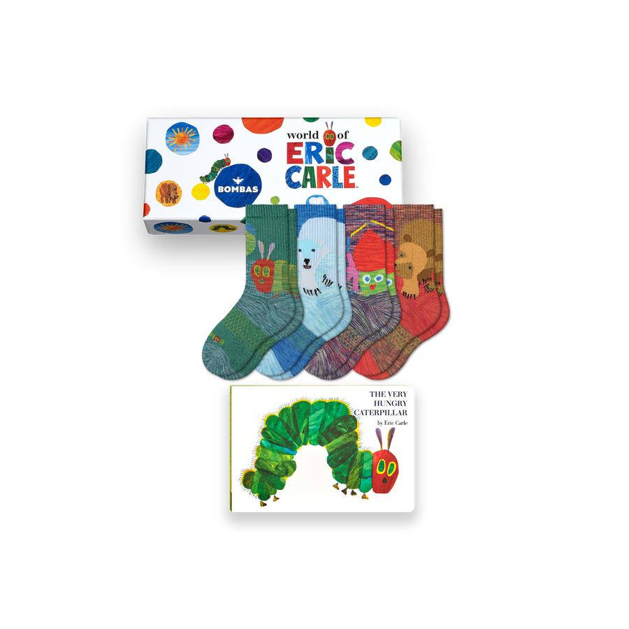 Youth Eric Carle Calf Sock 4-Pack Gift Box & Book - Premium Pick
