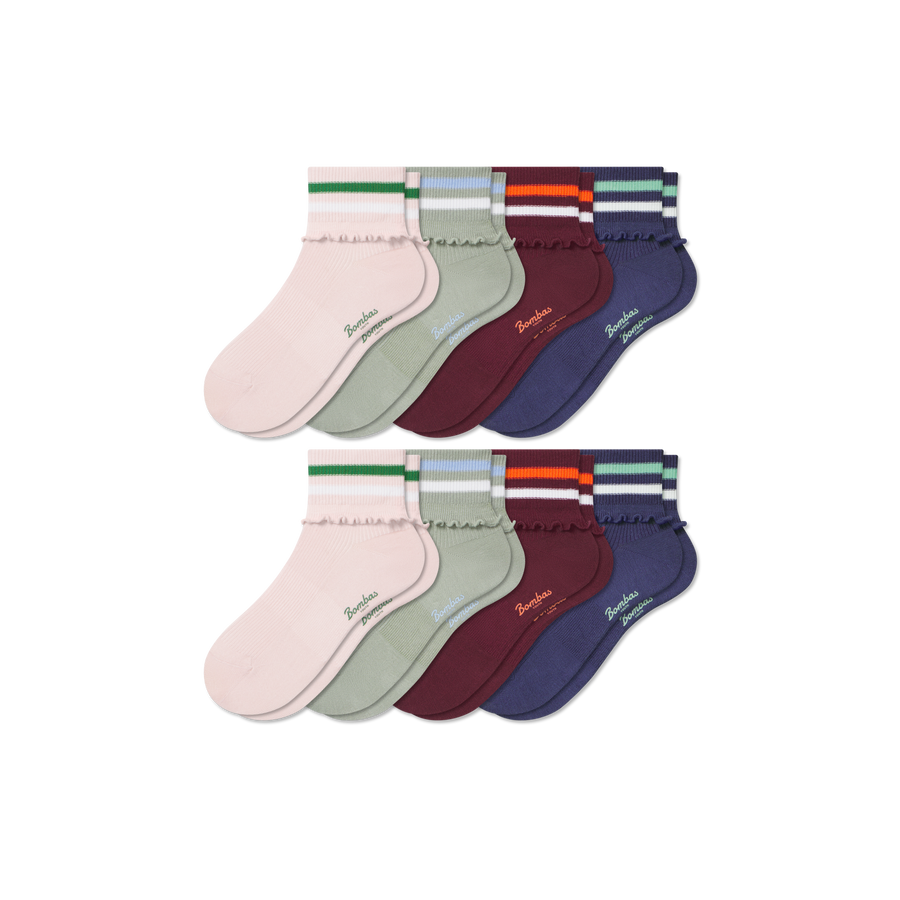 Youth Ruffle Quarter Sock 8-Pack - Clean Finish