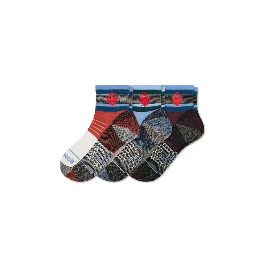 x Bombas Merino Wool Blend Hiking Quarter Sock 3-Pack - Soft Step