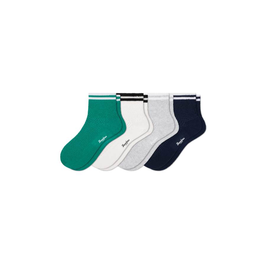 Women's Vintage Stripes Open Knit Quarter Sock 4-Pack - Simple Style