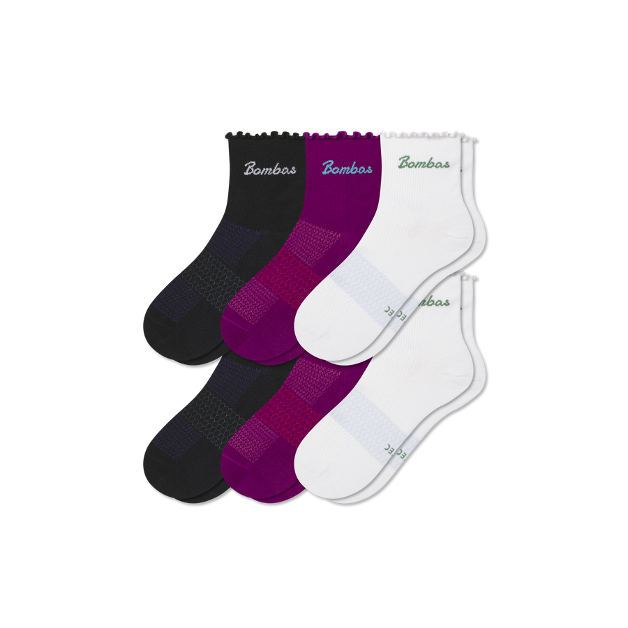 Women’s Ruffle Sport Quarter Sock 6-Pack - Easy Pair